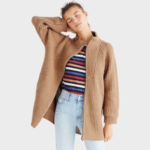 Madewell Ribbed Zip Cardigan Merino Wool Knit Tan Beige Sweater Women's Size S